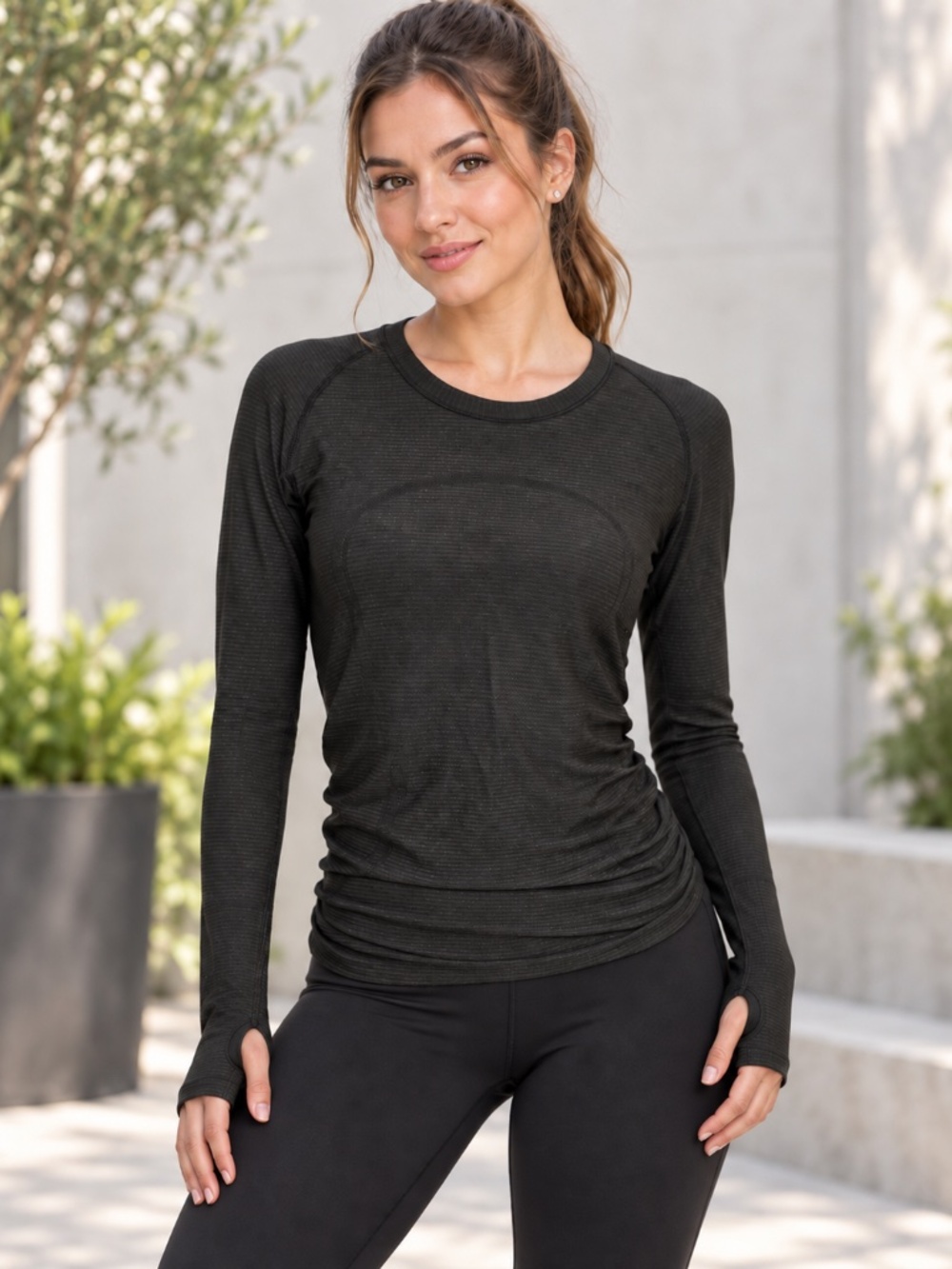 Lululemon Swiftly Tech Long Sleeve Crew Neck Top Black Space Dye Thumbholes 6